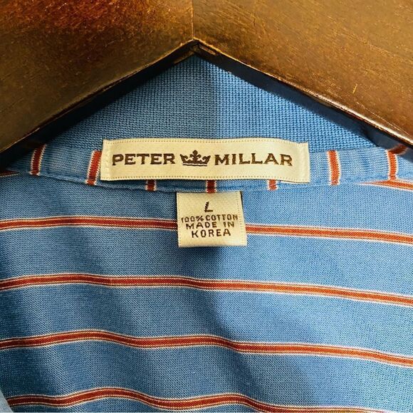 Peter Millar Mens Blue And Red Striped Polo Shirt Size Large - Picture 11 of 11